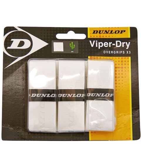 Tennis racket overgrip Dunlop VIPERDRY blister white 3 per pack