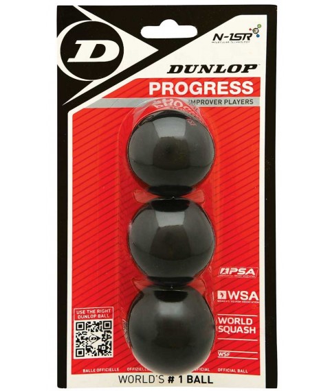 Squash ball Dunlop PROGRESS red-improvers +6% +20% Official ball of PSA World Tour 3-blister