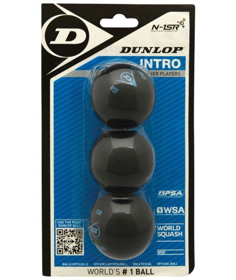 Squash ball Dunlop INTRO blue-beginners +12% +40% Official ball of PSA World Tour 3-blister