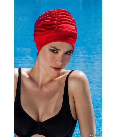 Ladies fabric swimcap with plastic lining and soft headband 3403 40 red
